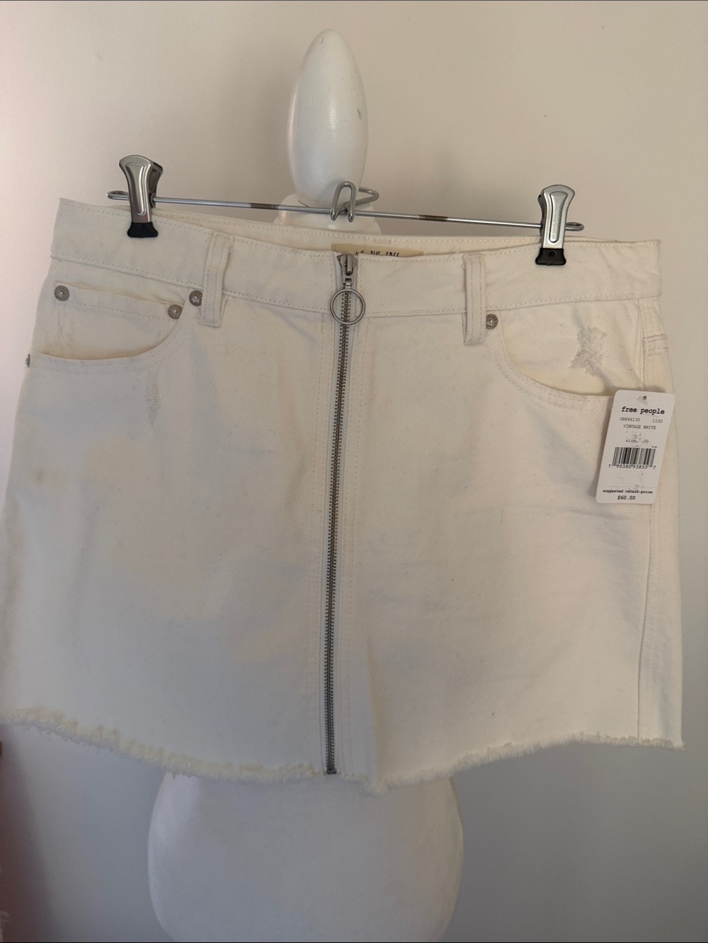 NWT, We The Free Off-White Zip-Front Denim Mini Skirt Sz 30
